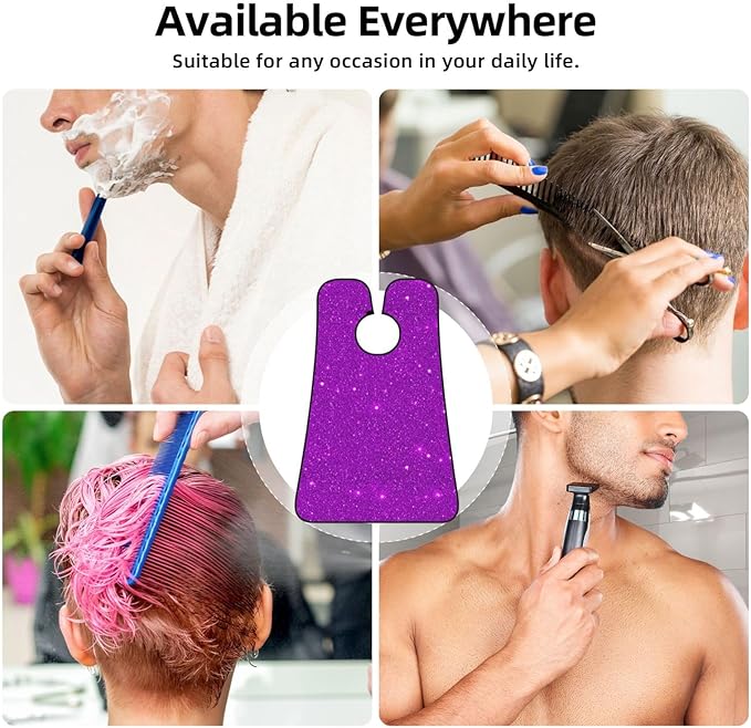 Non-Stick Beard Shaving Bib, Hair Catcher Apron with Suction Cups, Waterproof Grooming Tool for Men Husband, Purple Glitter Sparkle Texture Shave Bib