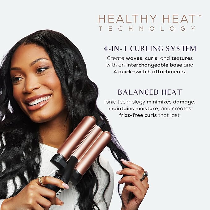 Sutra 4-in-1 Hair Curling Iron Set with Tourmaline Infused Ceramic Barrels - Professional Curling Wand Tool for Women with Clipless Curlers & Triple Barrel Waver - Styling Products for All Hair Types