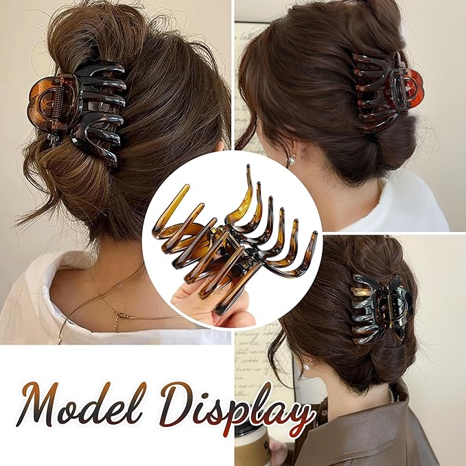 Octopus Hair Claw Clips for Thick Hair 3.6" Large Octopus Claw Clips for Women's Long Hair (2 Pcs, Brown&Dark Red)