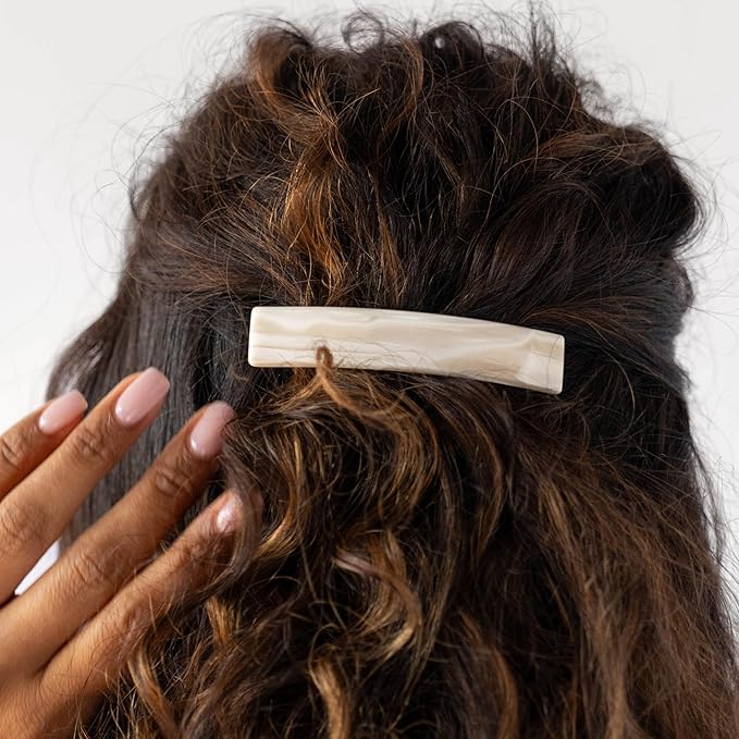 White Hair Barrette for Thin Hair, Classic Rectangle French Barrette for Women, Lightweight and Comfortable, Strong Hold, Alba Ivory | France Luxe