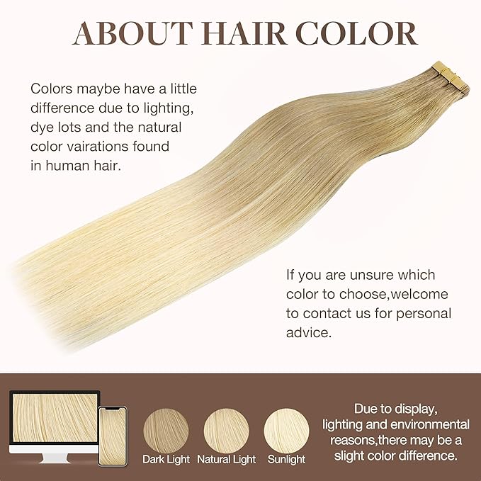 GOO GOO Tape in Hair Extensions Human Hair, O7/60F Ombre Ash Blonde with Frosted Highlights, 22inch 50g 20pcs, Skin Weft Seamless Invisible, Silky Straight with Thick Ends, Remy Human Hair