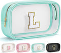 YOOLIFE Initial Make Up Bag Travel Toiletry Bag, Clear Makeup Bag Preppy Cosmetic Bags Organizer Travel Essentials Gifts for Women Teen Girlfriend Teacher Mom Birthday Mothers Day Gifts Blue L