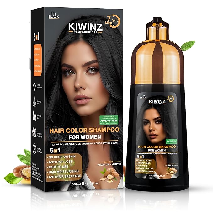 Hair Color Shampoo – 5 in 1 Hair Dye Shampoo for Grey Hair - Instant Hair Dye with 100% Color Accuracy Enriched with Natural Ingredients - Ammonia Free - 500ml (Black)