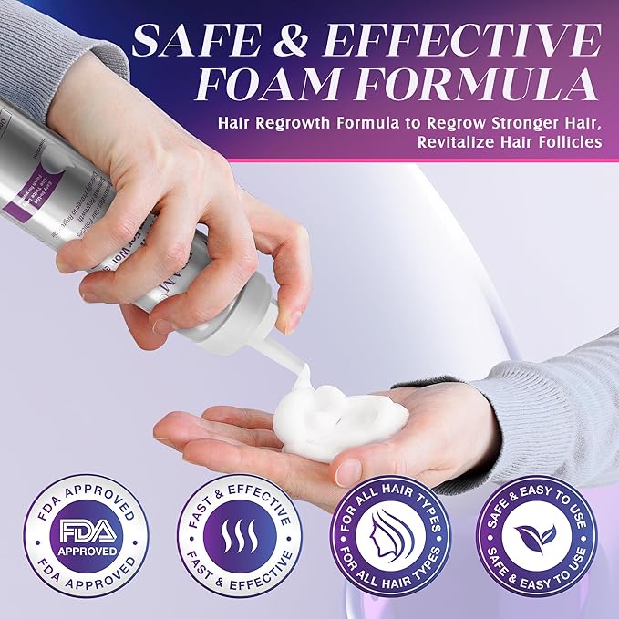 Minoxidil for Women Foam Hair Growth - Minoxidil Hair Regrowth Treatment for Women, Topical Solution Hair Loss Treatments, Thicker and Fuller Hair, 2-Month Supply, 2 x 2.11 oz