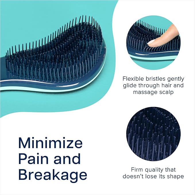 Crave Naturals Glide Thru Detangling Hairbrush That Glides Through Tangles for Wet, Dry and Damaged Hair - Gentle Detangler Styling Tool for Adults, Kids, Men and Women - 7.5 x 3 in, Turquoise