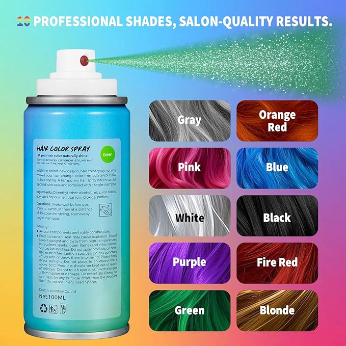 Halloween Hair Spray,Temporary Hair Color Spray for Women Kids Men,Washable Hairspray,Colored Hair Spray,Color Hairspray for Halloween,Party,Cosplay,Christmas Day (03#Green)