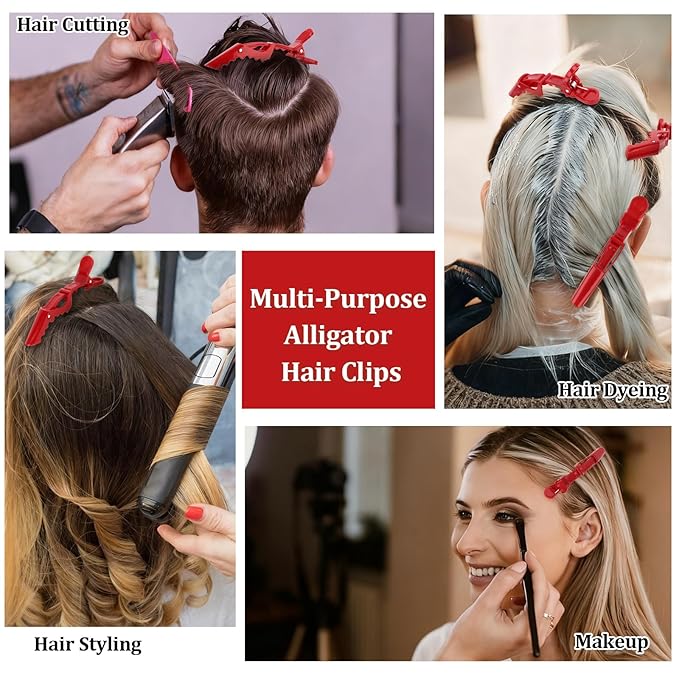 30 Pack Alligator Hair Clips for Styling, Sectioning Crocodile hair Clips Professional Barber Accessories for Salon of Thick Curly Volume Hair (Red)
