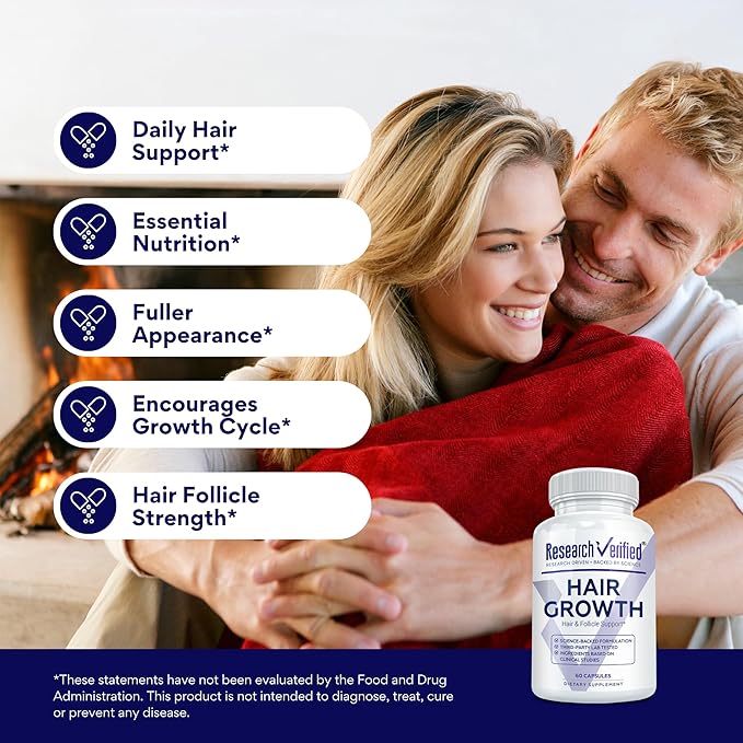 Research Verified Hair Growth Support - with Biotin, DHT Blockers & Vitamins - Hair Growth and Hair Loss Prevention, 1 Bottle (1 Month Supply)