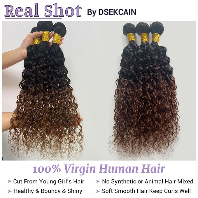Ombre Bundles Human Hair Water Wave Chestnut Brown Ombre Water Wave Bundles T1B/2/30 Color 100% Real Human Hair Wavy Sew in Weft Weave 16 18 20 Inch