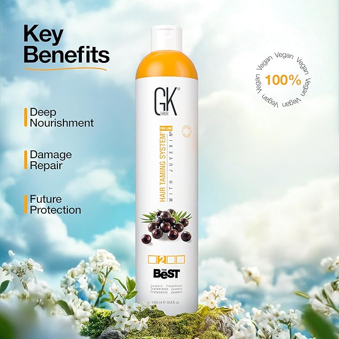 GK HAIR Global Keratin The Best ACAI (33.8 Fl Oz/1000ml) Smoothing Keratin Hair Treatment - Professional Brazilian Complex Blowout Straightening For Silky Smooth & Frizz Free Hair