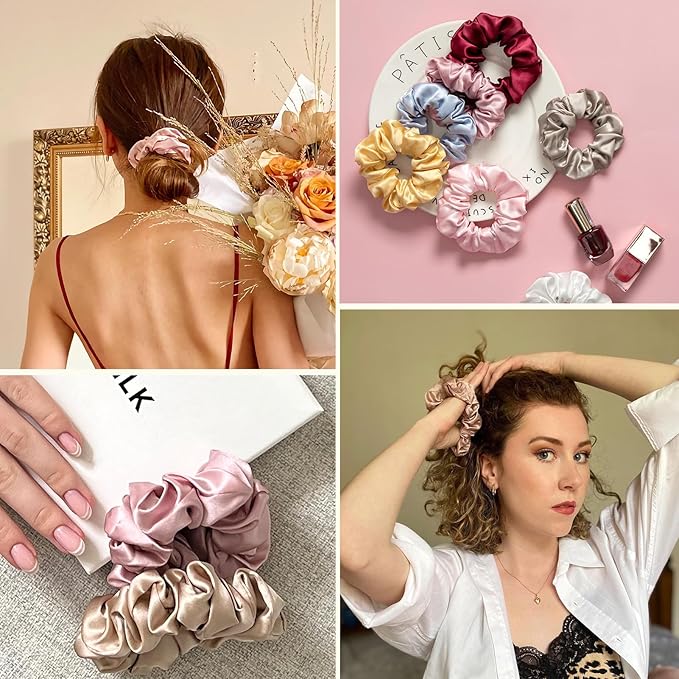 LILYSILK Silk Hair Scrunchies for Frizz & Breakage Prevention 100% Mulberry Silk Hair Ties No Damage Elastic Silk Ponytail Holders, 1Pc, Avocado Green