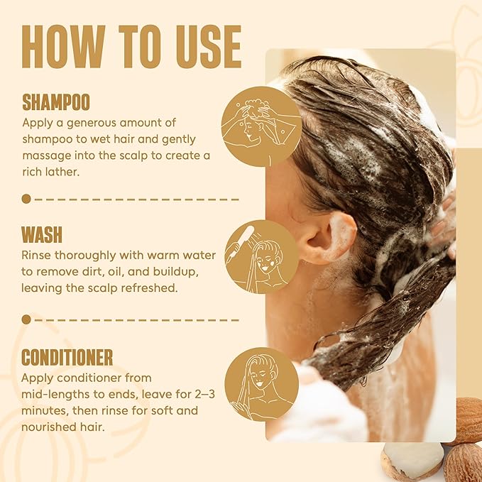 Shea Butter Shampoo & Conditioner Set | 16 fl oz Each | with Batana Oil & Argan Oil | Moisturizing, Strengthening & Frizz Control Formula | Supports Hair Growth & Adds Thickness
