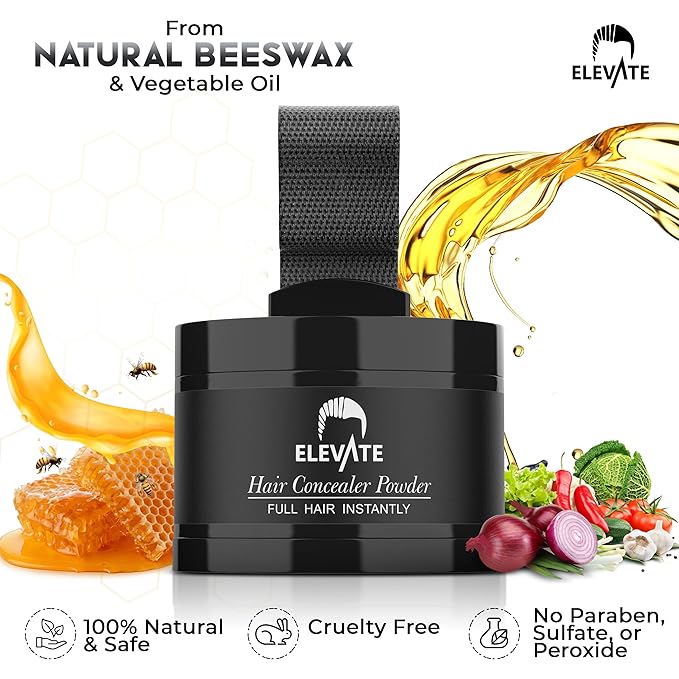 ELEVATE Hair Line Powder Instantly Conceal Hair Loss for Thinning Areas - Shadow Makeup - Root Cover Touch Up with Puff Touch - Instant Gray Coverage for Men and Women (Black)