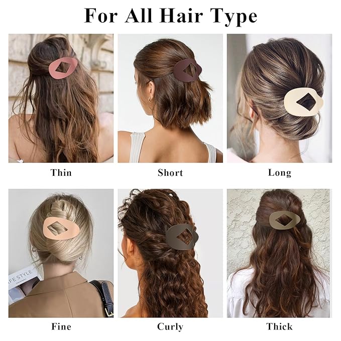 Flat Hair Clips for Women, 8 Pcs Matte No-Slip Flat Claw Clips for Girls,Cute Large Strong Hold No Crease Barrettes for Thick Thin Curly Hair,French Styling Accessories&Gifts for Women (Neutral Color)