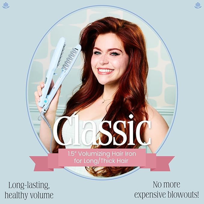 VOLOOM Classic 1-1/2” Inch Professional Volumizing Ceramic Flat Iron - Hair Volumizer & Styling Tool with Adjustable Temp & Auto Shut-Off for Lasting Volume for Thicker Hair - Heat Resistant Case
