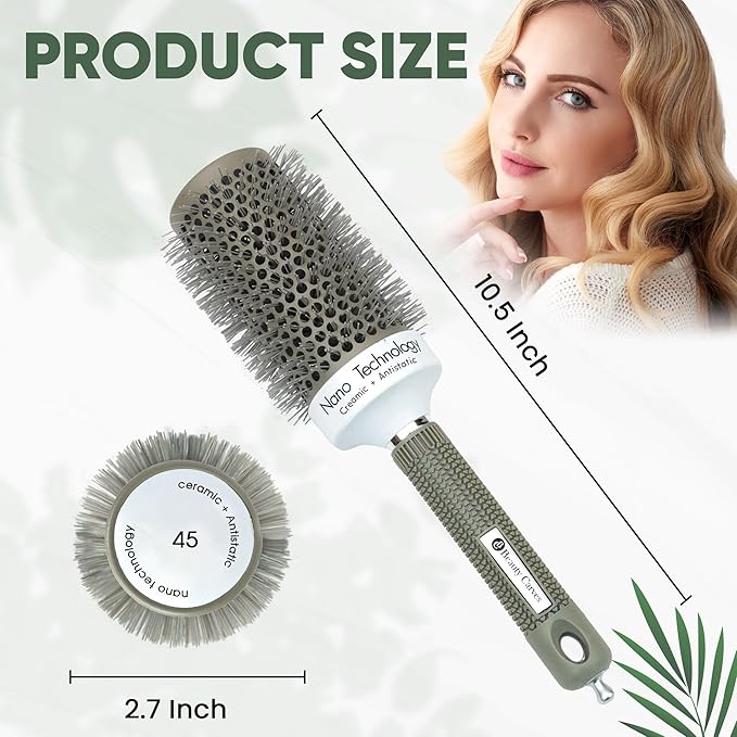 Round Brush, 45 mm/1.7 Inch Barrel with 2 Clips – Round Hair Brush with Flexible Nylon 66 Bristles Nano Ionic Heat Resistant Tech for Professional Curling, Styling & Shining Texture