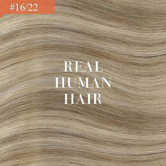 Ve Sunny Clip in Hair Extensions Real Human Hair Dark Blonde Highlights Golden Blonde Human Hair Clip in Extensions Real Human Hair Extensions for Women Thick Hair 7pcs 100g 14 inch