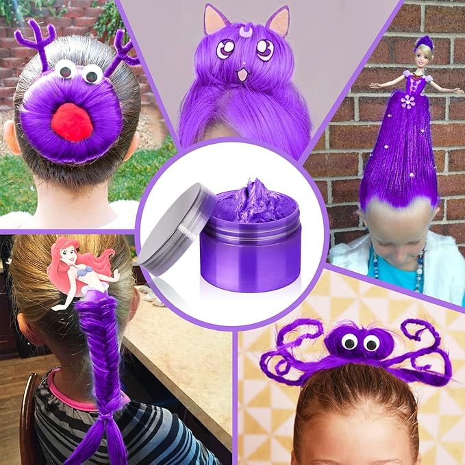 Purple Temporary Hair Color Wax Kit for teenagers,Crazy Hair Day Accessories, Gifts for Kids,Instant Hair Dye Color Wax for Party, Cosplay, Halloween, Christmas,Washable Crazy Hair Style