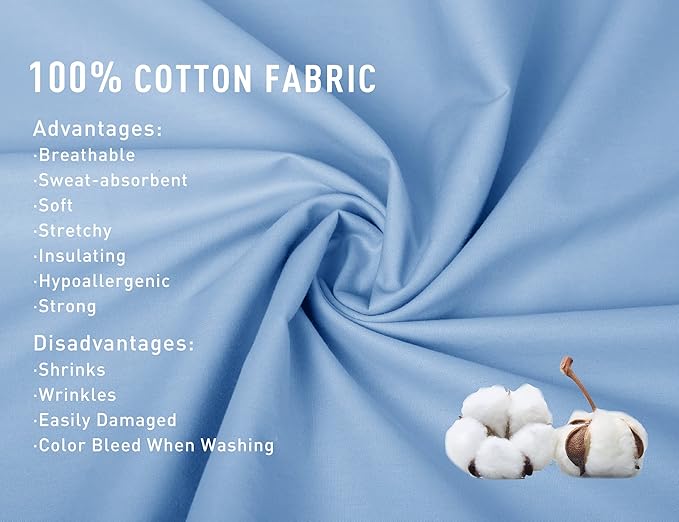 Sunflower Body Pillowcase 100% Cotton Long Pillow Cover/Case Envelope Closure 1 Pack, 21×54 inches Placid Blue, Soft and Breathable