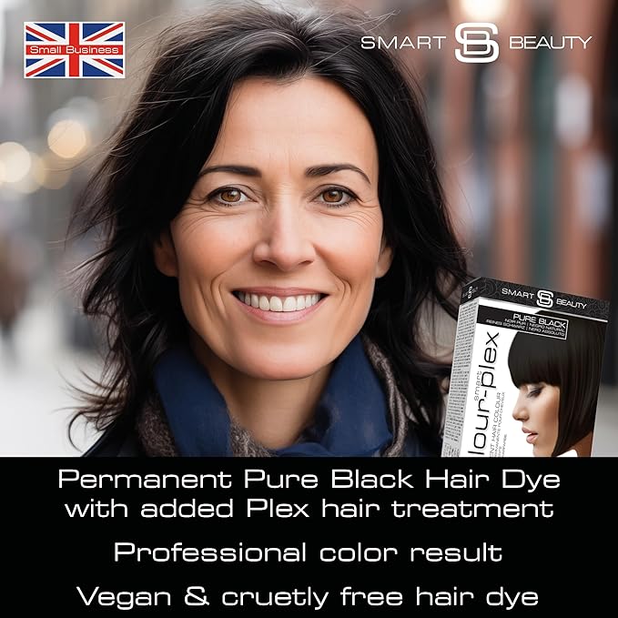 Pure Black Hair Dye Permanent with Anti-Breakage Plex Hair Care, Vegan Hair Dye & Cruelty-Free, 100% Gray Coverage, Natural Black Hair Color, For All Hair Types. Smart Beauty