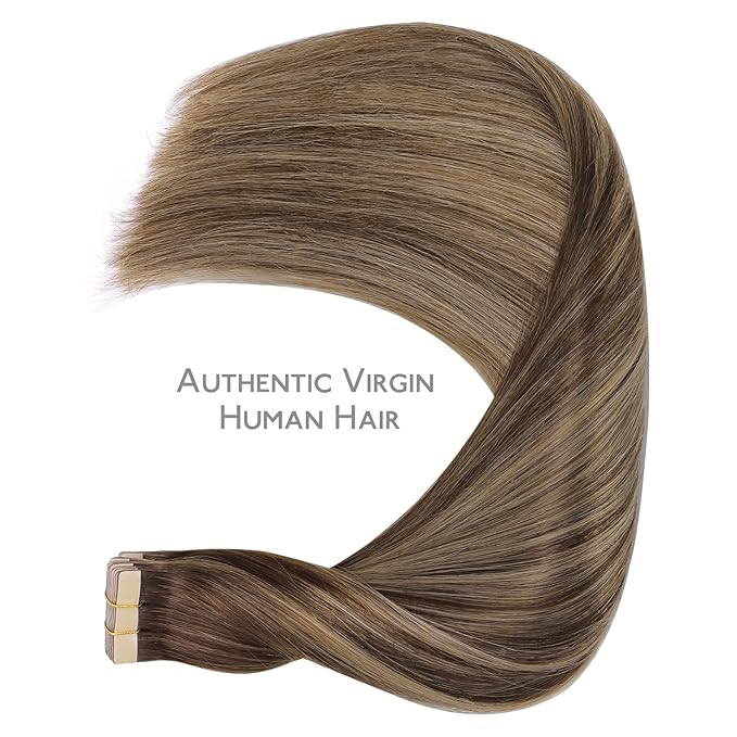 WENNALIFE Tape in Hair Extensions Human Hair, 20pcs 60g 26 inch Balayage Chocolate Brown to Honey Blonde Remy Hair Extensions Straight Human Hair Tape in Extensions Skin Weft Tape Extensions