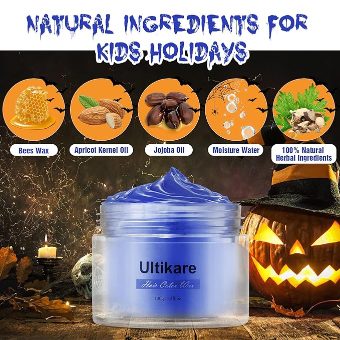 Kids Color Hair Wax, Ultikare Light Blue One-Day Wash-Out Hair Dye Wax Temporary Hair Color For Kids Children Hair Makeup For Boys Girls Gift Christmas No Messy