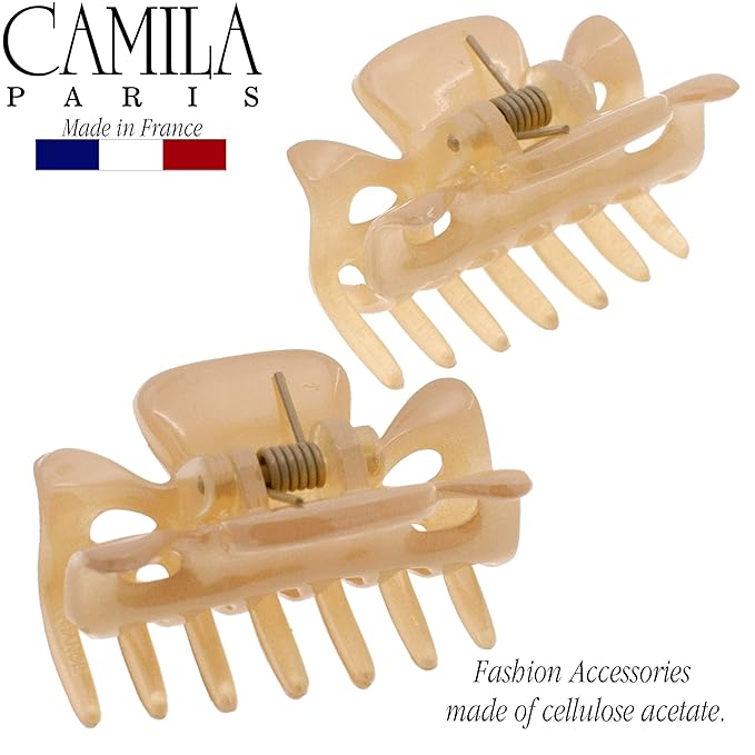Camila Paris CP3047 French Hair Clip for Women, 1.5 inch Set of 2 Beige Girls Hair Claw Clips Jaw Fashion Durable Styling Hair Accessories for Women, Strong Hold No Slip Grip, Made in France