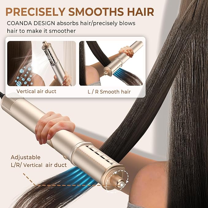 Ukliss 8 in 1 Hair Dryer Brush & Multi Hot Air Styler–Foldable 110,000 RPM Blow Dryer Brush Tool Set with Diffuser Auto-Wrap Curler for Fast Drying Curling Straightening Hair Daily Styling (1.25'')