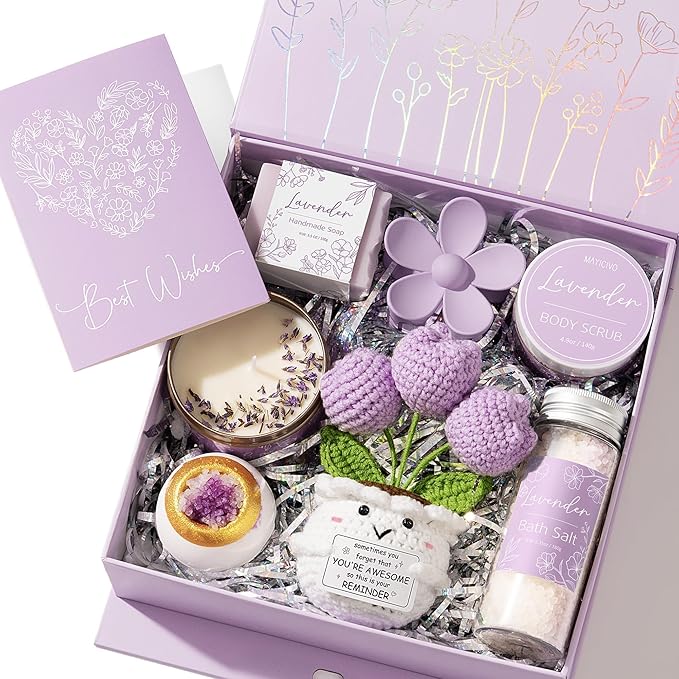 Spa Gifts for Women Bath Gift Set, Lavender Relaxing Spa Gift Baskets Home Bath Set Self Care Kit Care Package Thank You Christmas Birthday Gifts for Women Mom Her Friend Sister Teen Girl Wife Grandma