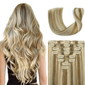 Clip in Hair Extensions Real Human Hair 14Inch 8pcs 75g Seamless Balayage Blonde Hair Extensions Clip Ins Double Weft Light Blonde Highlight Golden Blonde Invisible Straight Remy Human Hair for Women