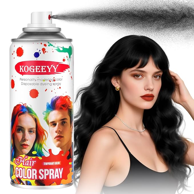 Christmas Temporary Hair Color Spray for Kids Women,One-Time Use Black Hair Spray, Washable Temporary Hair Dye, Natural Hair Color Wax, Non-sticky Hair Spray for Cosplay,Party,Halloween(Black,4.06Oz)