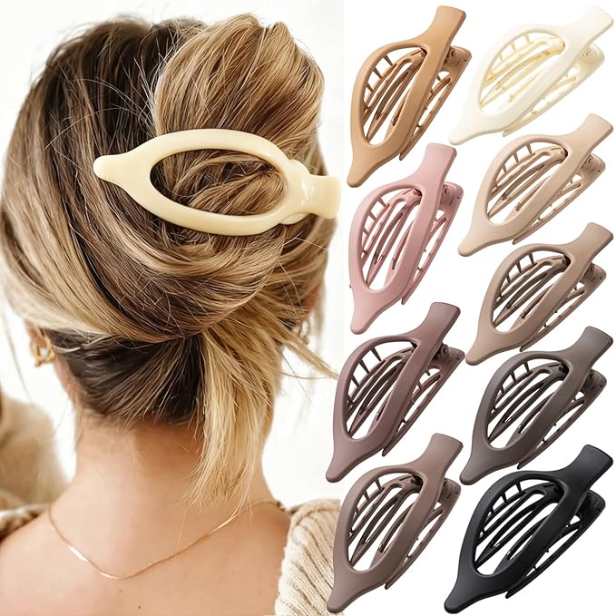 Flat Hair Clips, 9 PCS 4.7 Inch Large Side Slide Volume Duckbill Clips for Women & Girls, Internal Tooth Design, Strong Hold Matte Hair Clips for Thick Hair & Thin Hair,French Concord Clip