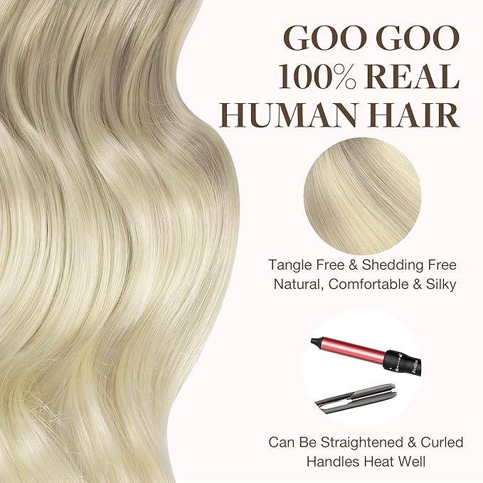 GOO GOO Tape in Hair Extensions Human Hair, 17/22/60 Ash Blonde to Golden Blonde and Platinum Blonde, 24inch 100g 40pcs, Skin Weft Seamless Invisible, Silky Straight with Thick Ends, Remy Human Hair