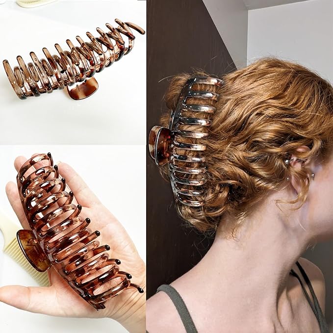 5.5 Inches Extra Large Hair Clips for Long Thick Hair Women’s Jumbo Hair Claw Clips 2 Counts in Set Hair Accessories (light leopard and coffee leopard)