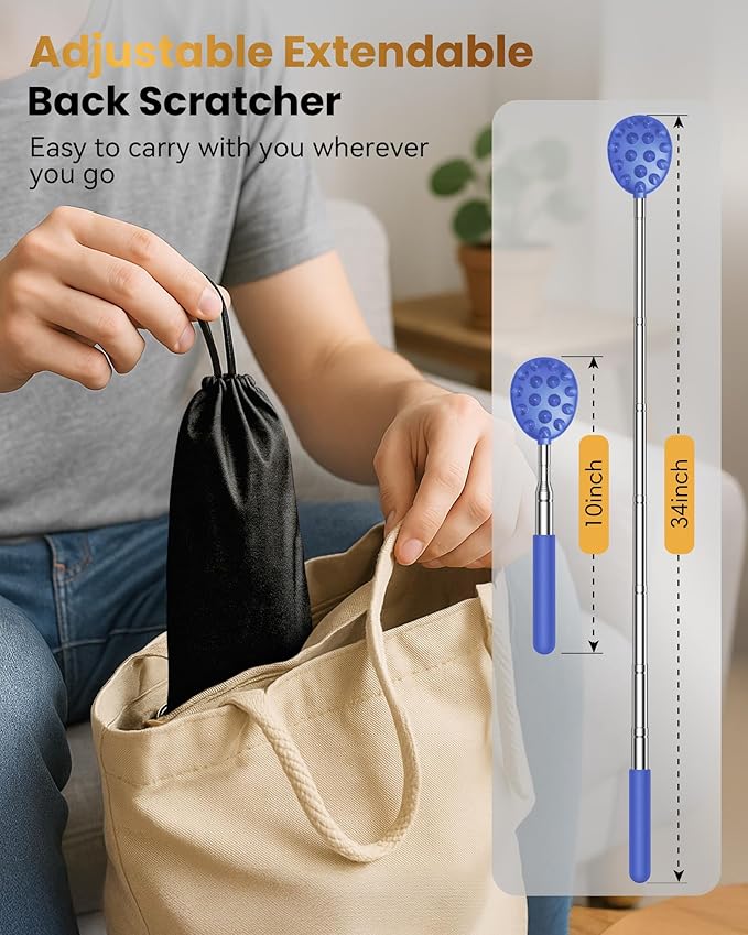 Upgraded Reinforced Telescoping Back Scratcher with 5 Detachable Heads, Larger Scratching Tips, Stocking Stuffer & White Elephant Gifts for for Men Women Adults