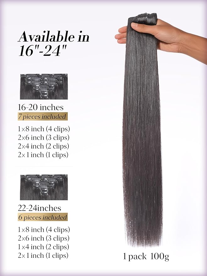 LUVME 0.59mm Zero Trace Invisible Clip in Hair Extensions, Silky Straight 2 Pack 7 Pcs 100g 18 Inch, 100% Real Human Hair Clip Ins, Invisible Multi Piece Design with Fullness for Daily Wear