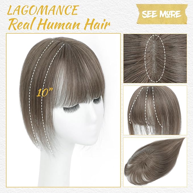Hair Topper with Bangs Clip 360° 3D Cover Hair Toppers for Women with Thinning Hairs 10 Inch Straight Clip in Bangs Hairs Piece for Women（Medium Auburn Brown）#6