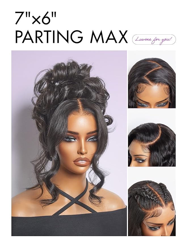 LUVME HAIR All-Day Comfort Real Glueless 7x6 HD Lace Wig 200% Density Hair PartingMax Lace Wigs Loose Body Wave Lace Front Wigs Human Hair Pre Cut Plucked Lace Frontal 22 Inches Natural Black Color