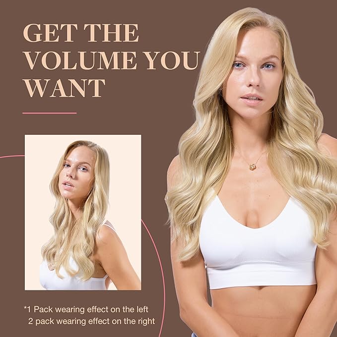 GOO GOO Clip in Hair Extensions Real Human Hair, Remy Human Hair Extensions Clip ins for Women, Natural Human Hair, 18inch 120g 7Pcs, 18D/22F Dirty Blonde Highlights