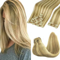 GOO GOO Clip in Hair Extensions Real Human Hair, Remy Human Hair Extensions Clip ins for Women, Natural Human Hair, 24inch 150g 9Pcs, #16/22 Light Blonde Highlighted Golden Blonde