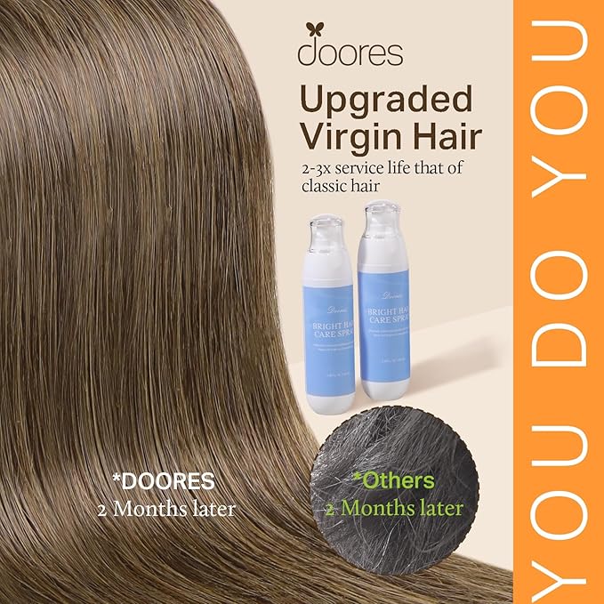 DOORES Human Hair Extensions Clip Ins, Light Ash Brown 12 Inch 7pcs 80g, Thick Human Hair Extensions Natural Thick Silky Straight Weft