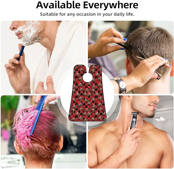 Beard Apron Hair Catcher, Running Horse Tartan Red Black Buffalo Plaid Checkered Shave Bib, Waterproof Non-Stick Shaving Bib, Trimming Grooming Tool for Dad Men Anniversary