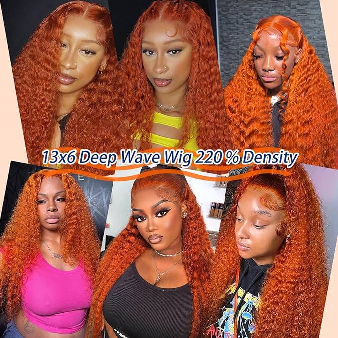 Ginger Orange Lace Front Wigs Human Hair Pre Plucked Deep Wave 13x6 HD Lace Frontal Wigs for Black Women Human Hair Glueless Colored Wigs Human Hair Lace Front Wigs 350# Wigs 26Inch