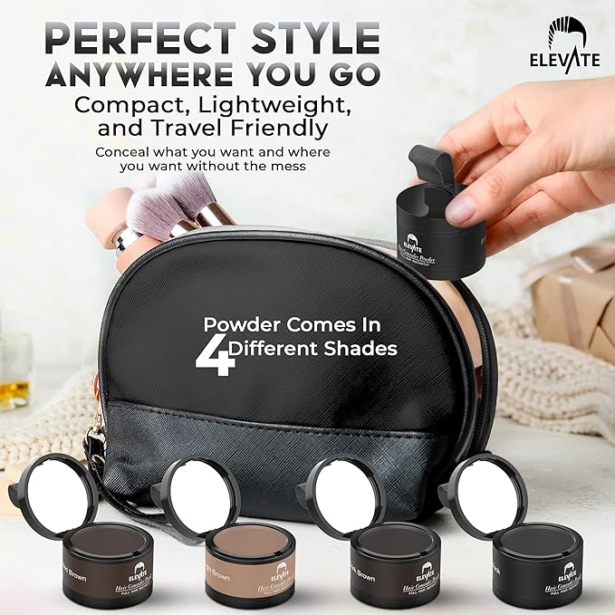 ELEVATE Hair Line Powder Instantly Conceal Hair Loss for Thinning Areas - Shadow Makeup - Root Cover Touch Up with Puff Touch - Instant Gray Coverage for Men and Women (Black)