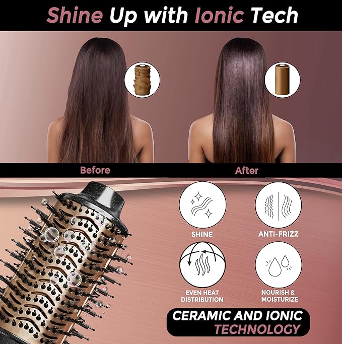Premium 4-in-1 Oval Blow Dryer Brush, One-Step Hot Air Brush for Smooth, Hair Dryer & Volumizer, Salon Quality, Ionic Blow Dryer Styler & Straightener, Anti-Frizz, Large 3" Barrel, 13" Long