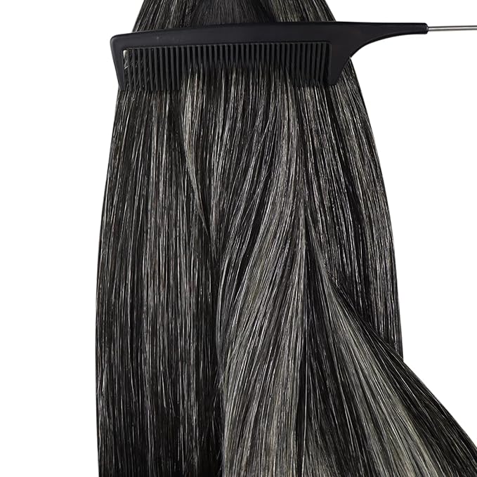 YoungSee Nano Ring Hair Extensions Black Ombre Nano Hair Extensions Real Human Hair Ombre Black to Silver Nano-Bead Hair Extension Human Hair Balayage Silver 1g/s 50g 20inch