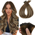 Full Shine Tape in Hair Extensions Human Hair Ombre Hair Extensions Color 4 Medium Brown to 24 Blonde and 4 Medium Brown 24Inch Tape in Extensions 50G Seamless Straight 20PCS Party for Thin Hair