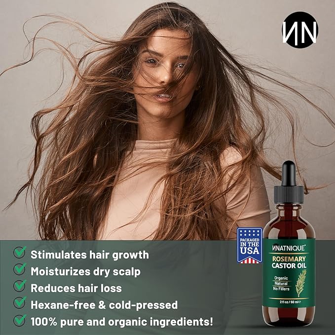 Natnique Hair Growth Gift Set – Organic Castor & Rosemary Blend + Wooden Scalp Massager Comb – Cold-Pressed, Hexane-Free, Vegan & Cruelty-Free – Natural Scalp Massage & Hair Care Set for Men and Women