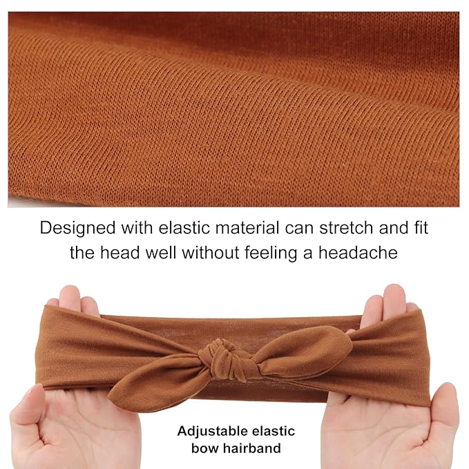 DRESHOW 8 Pack Adjustable Knotted Headbands Non Slip Elastic Yoga Hair Bands Solid Colors Headbands for Women and Girls