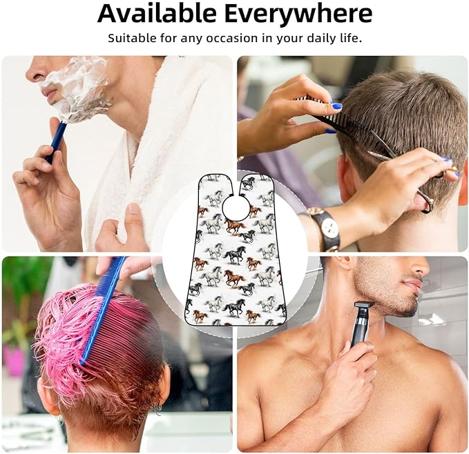 Beard Grooming Cape, Waterproof Hair Catcher for Shaving Trimming, Non-Stick Bib Apron Gifts for Dad Men, Watercolor Wild Horses Shave Bib